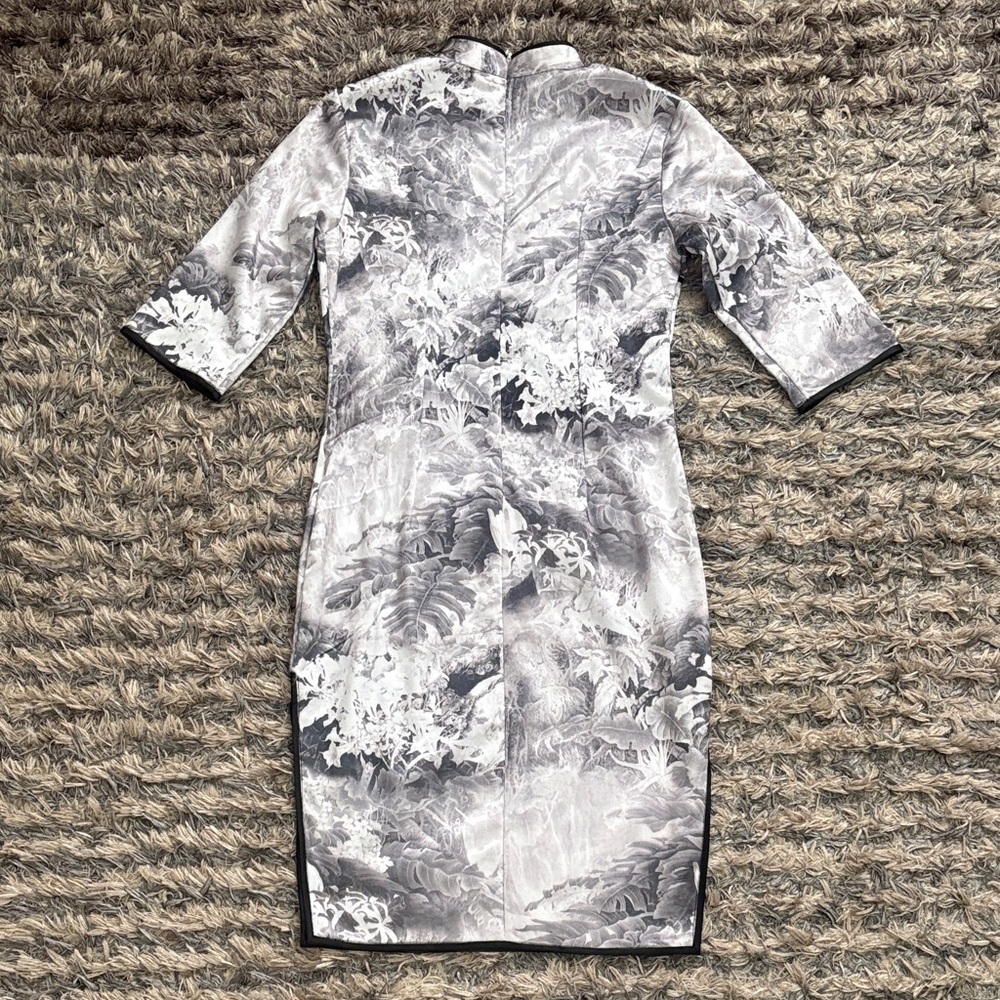 White and Black Water Painting Floral Qipao Dress, Mid-Sleeve, Fit Women’s S/M - Picture 2 of 7